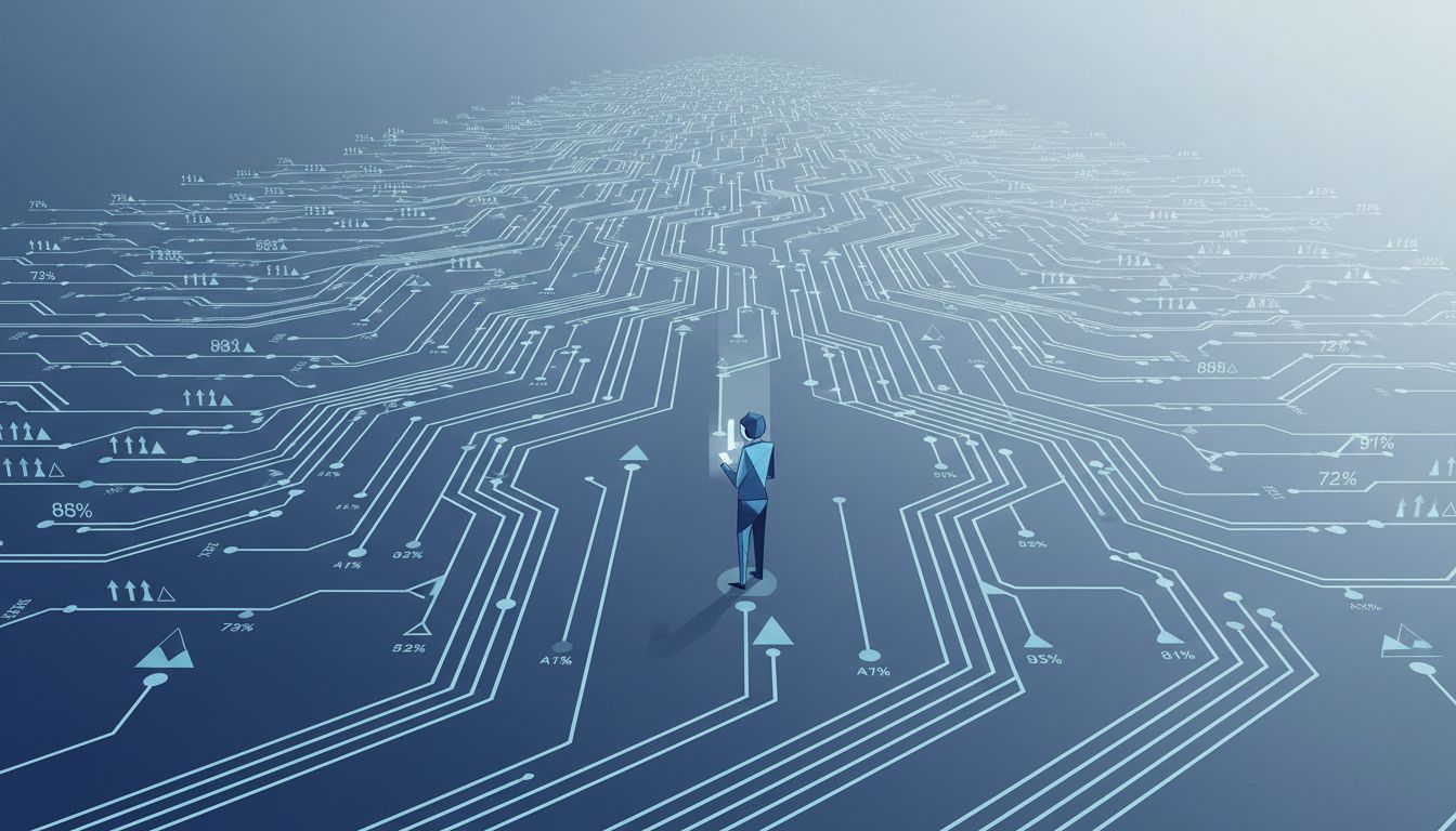Abstract diagram showing a user at the center of a branching A/B testing decision tree