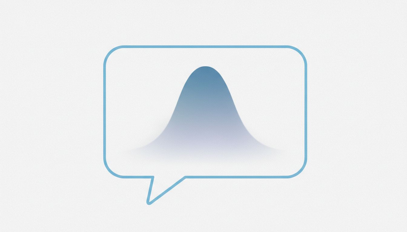 Abstract illustration of a probability distribution curve inside a speech bubble, suggesting uncertain communication