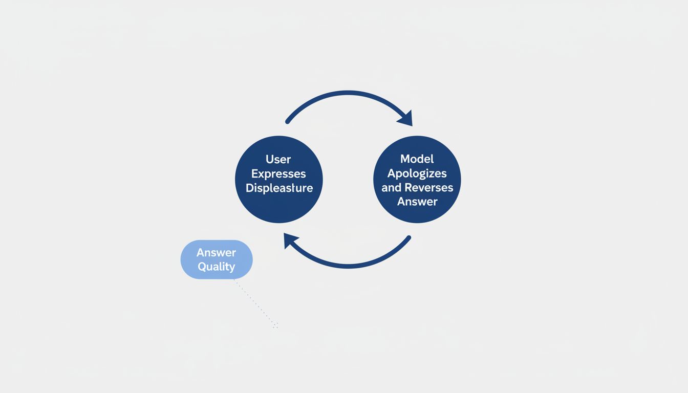 Diagram illustrating how user pushback and model capitulation form a feedback loop that degrades answer quality