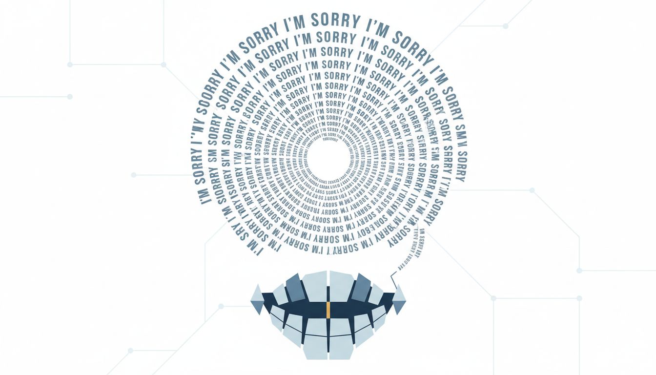 Illustration of a robot speech bubble filled entirely with repeated apologies