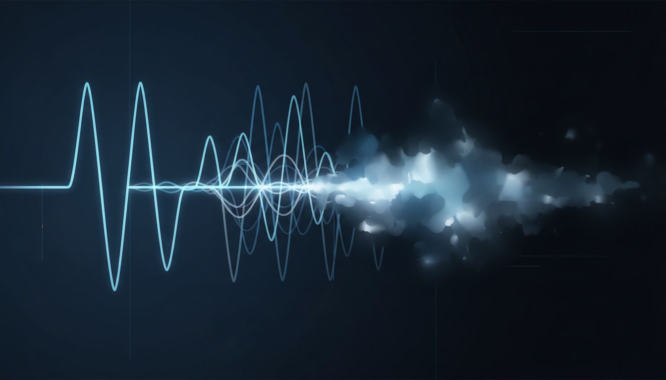 Abstract illustration of a precise signal degrading into noise as more inputs are added