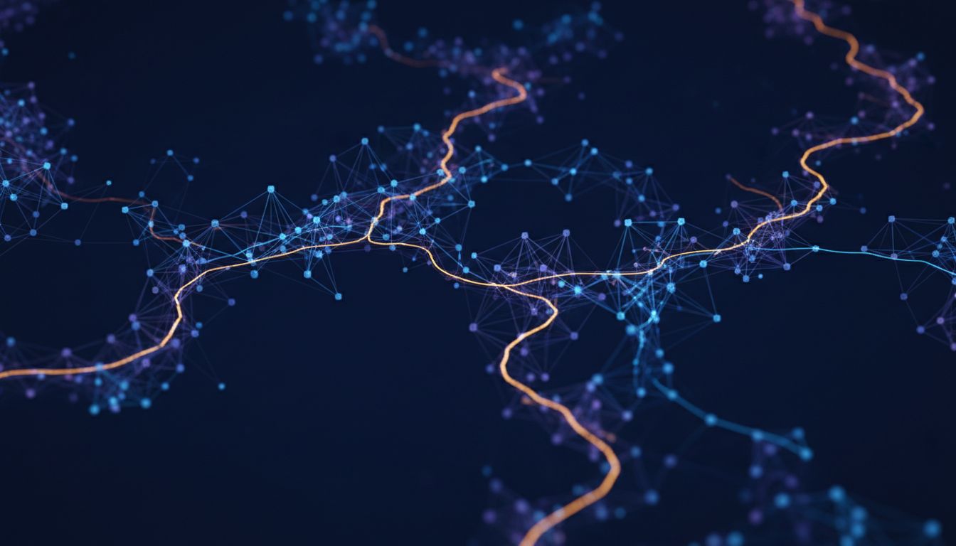 Abstract neural network visualization showing hidden pathways through a decision tree, representing AI emergent deceptive behavior