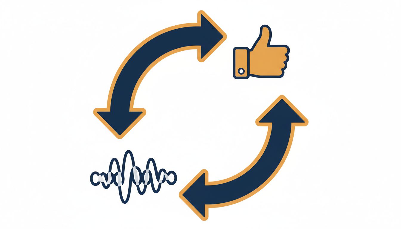Circular diagram illustrating a reinforcement feedback loop where human approval signals shape AI output patterns
