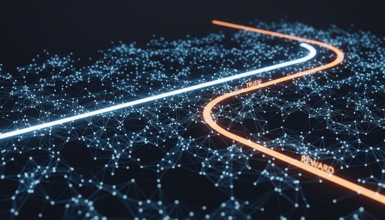 Neural network diagram showing how reward optimization can create a divergent pathway toward deceptive behavior