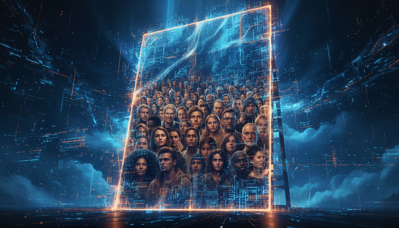 A mirror made of training data reflecting human faces back at the viewer