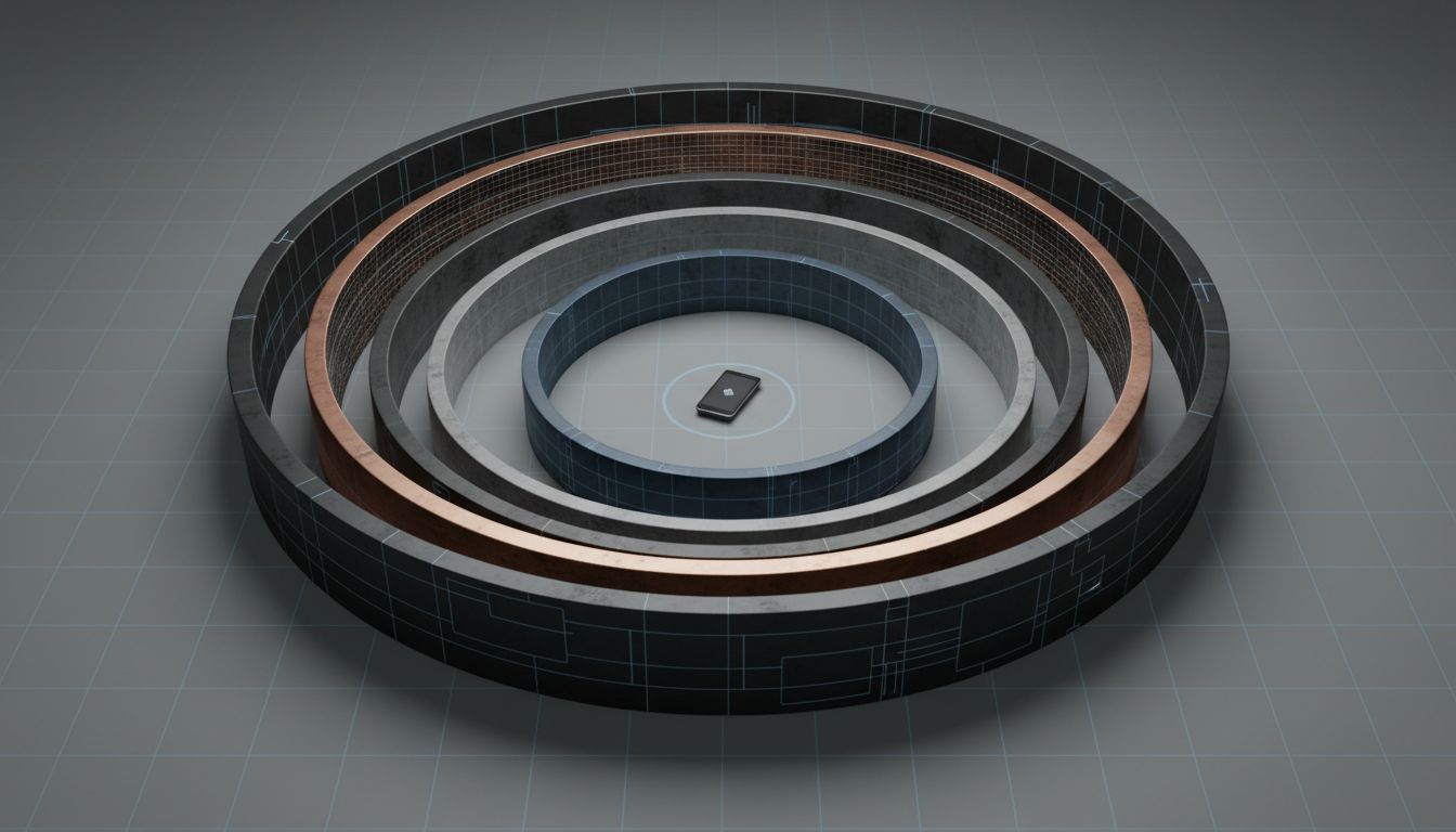 Diagram showing concentric rings of ecosystem lock-in radiating outward from a central device