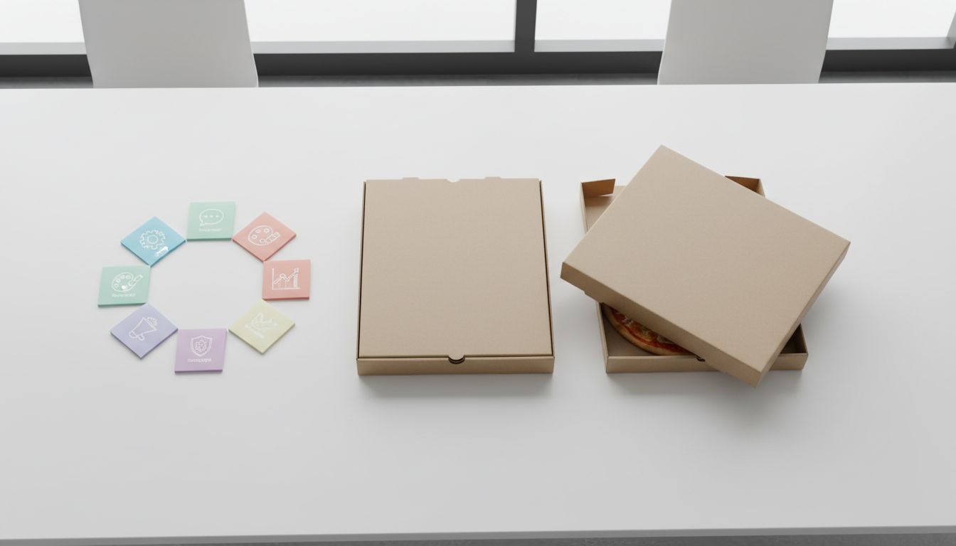 Two pizza boxes on a conference table representing Amazon's two-pizza team rule for small autonomous engineering teams