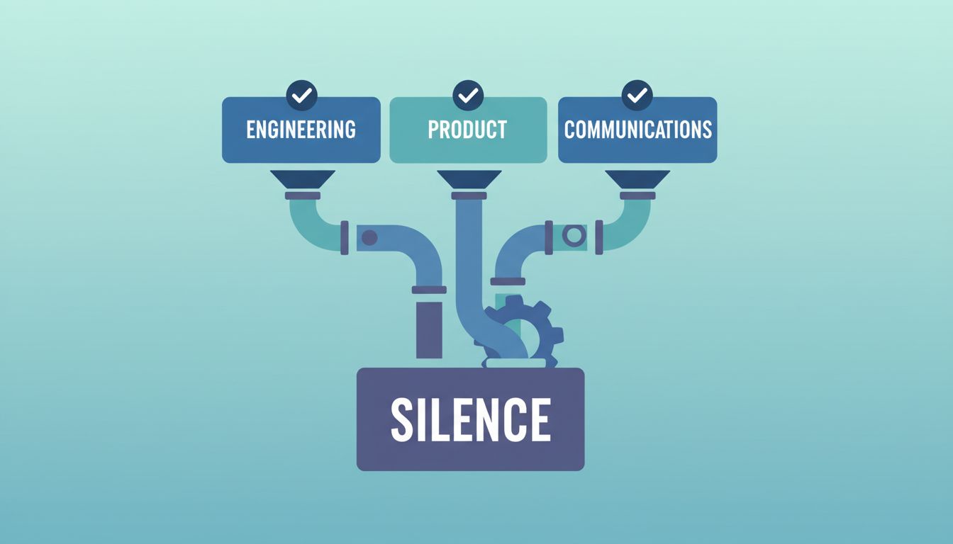 Diagram showing how separate rational decisions by engineering, product, and communications teams can combine to produce institutional non-disclosure