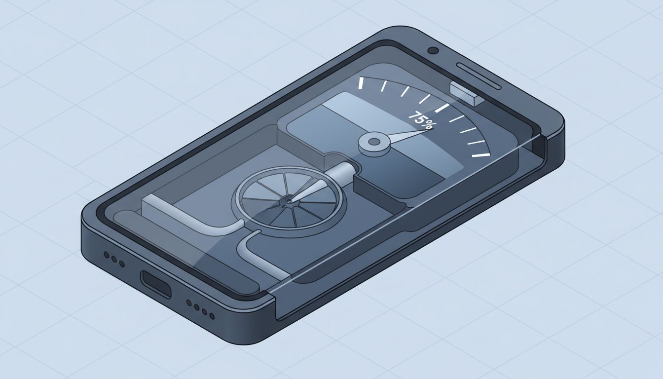 Cross-section illustration of a smartphone battery with a hidden throttle valve controlling power output