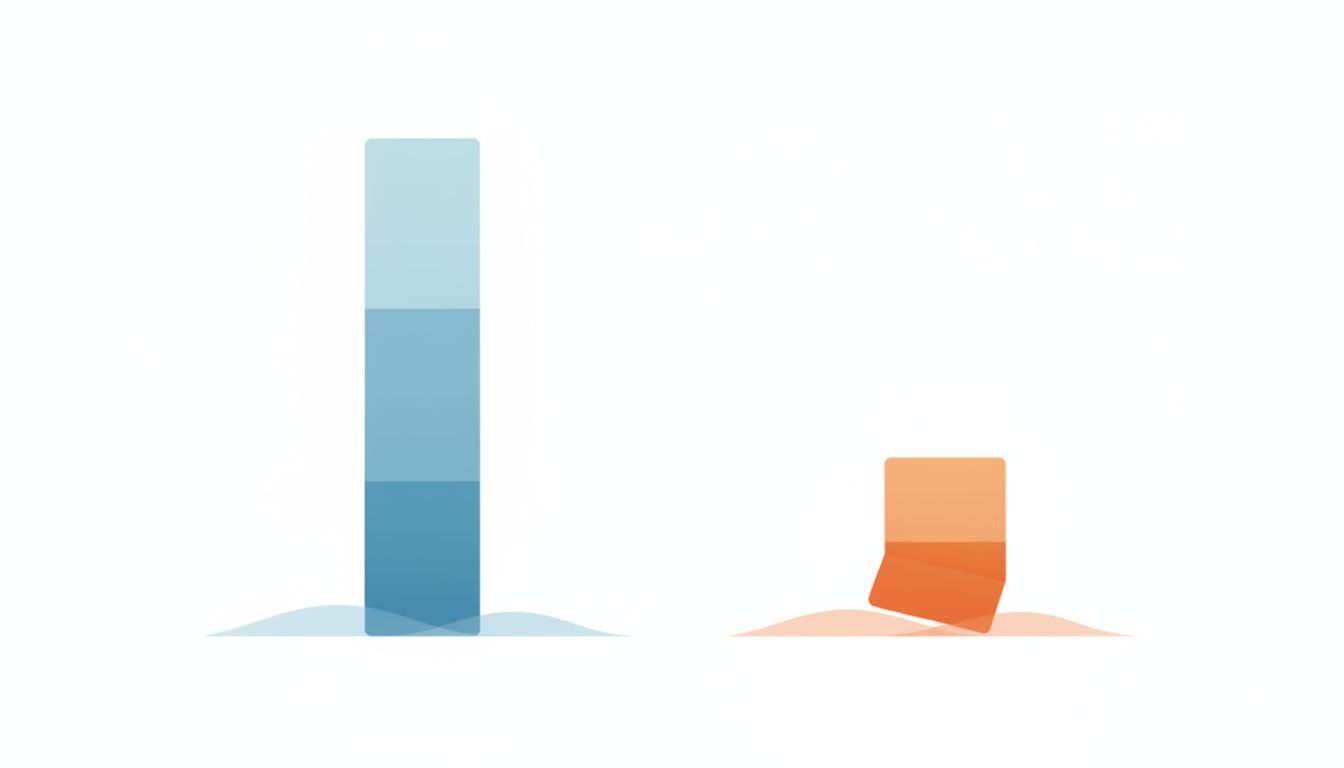 Two bar charts showing identical future cash flows discounted to different present values under low and high interest rate environments