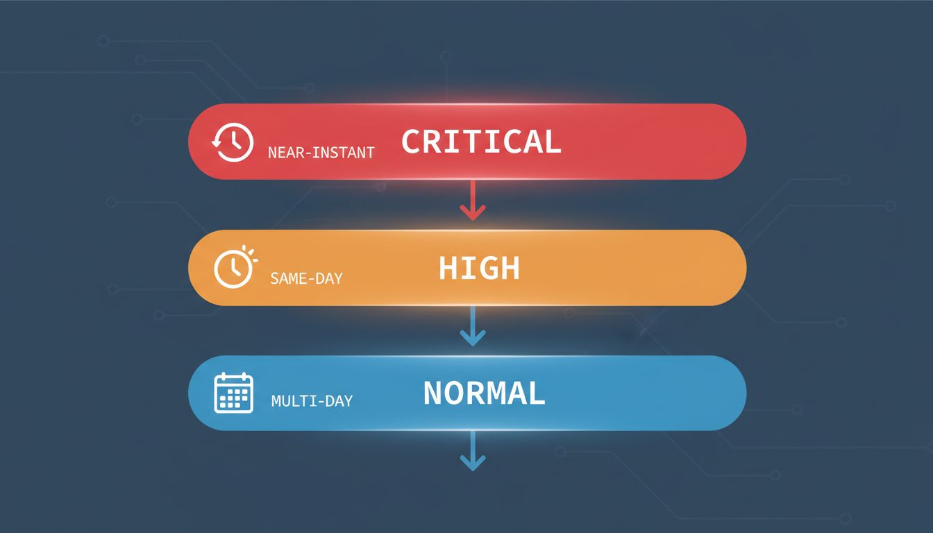 Diagram showing three tiers of communication urgency mapped to expected response windows