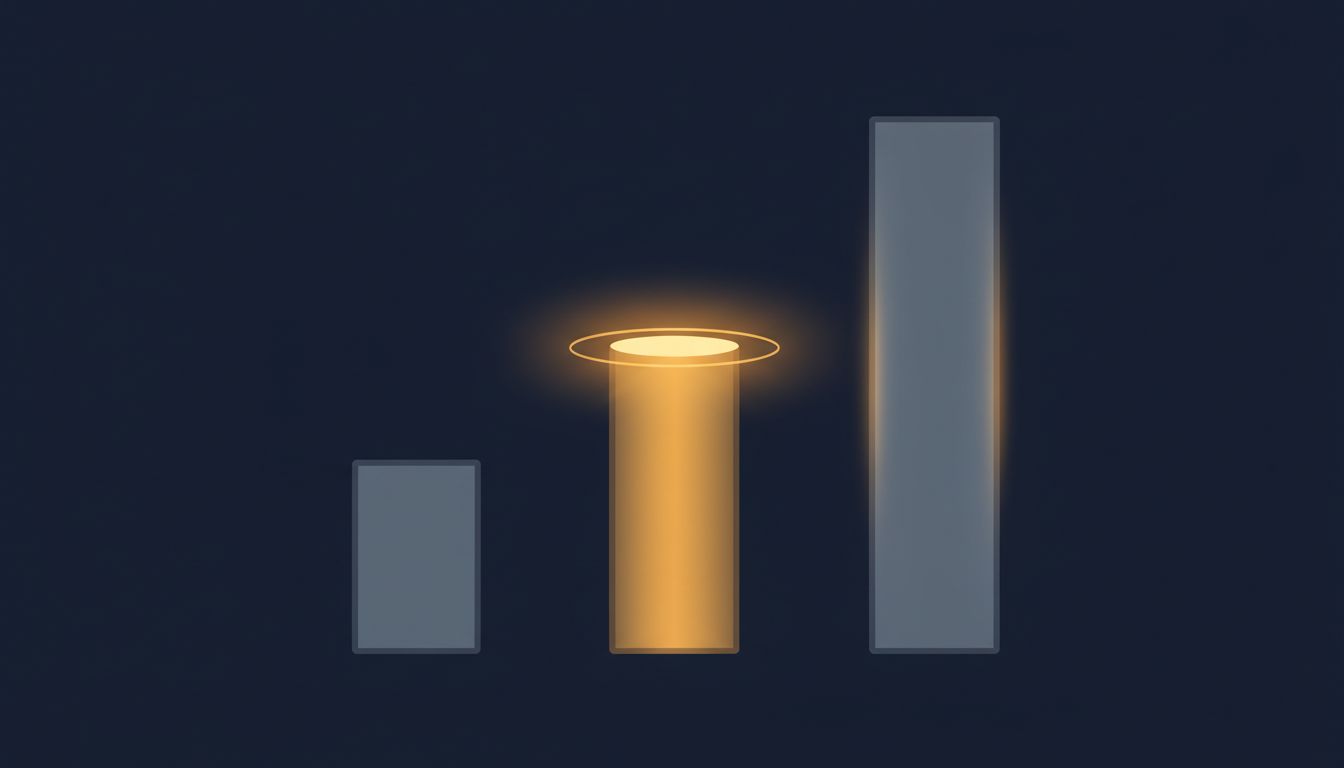 Abstract illustration of three pricing tier columns where the middle tier is visually highlighted and the expensive tier appears faded