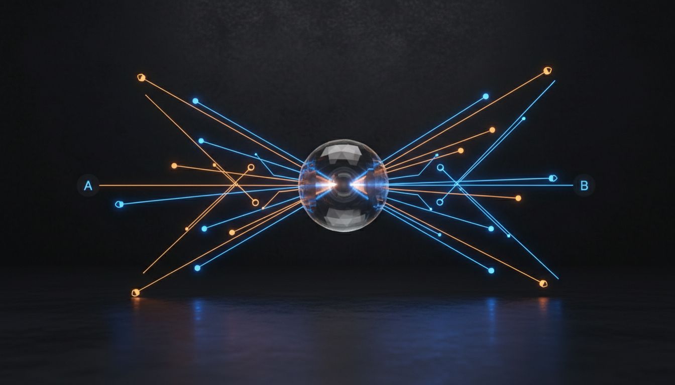 Diagram showing proprietary information flowing from two competing companies into a single central investor node