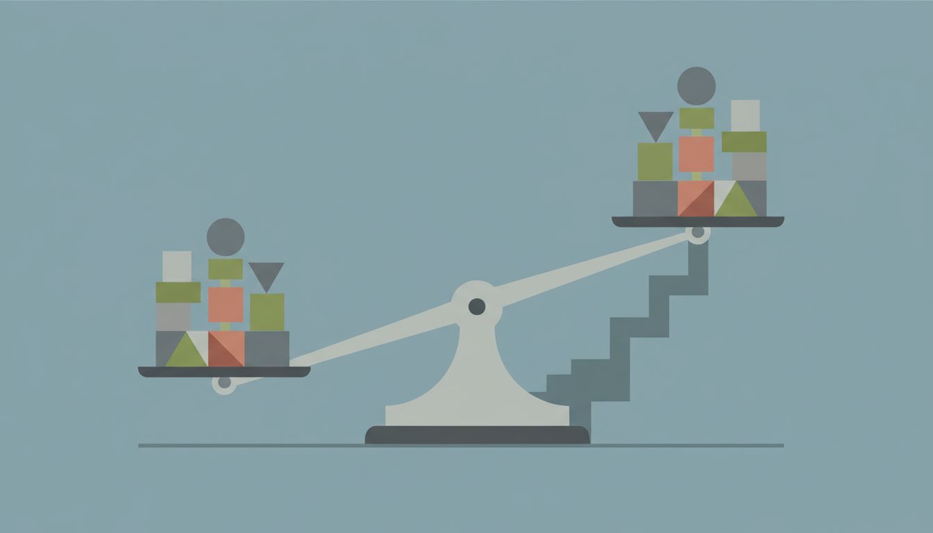 A balance scale where both sides appear equal but one controls the fulcrum