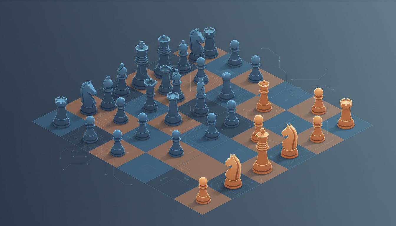 Chess board illustration showing asymmetric resource accumulation as a competitive strategy