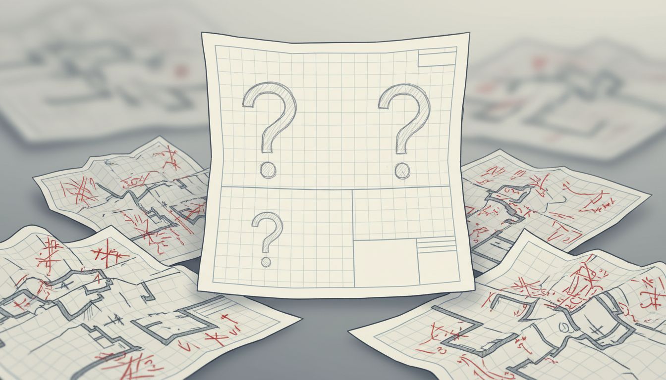 Blank blueprint surrounded by discarded industry-standard plans