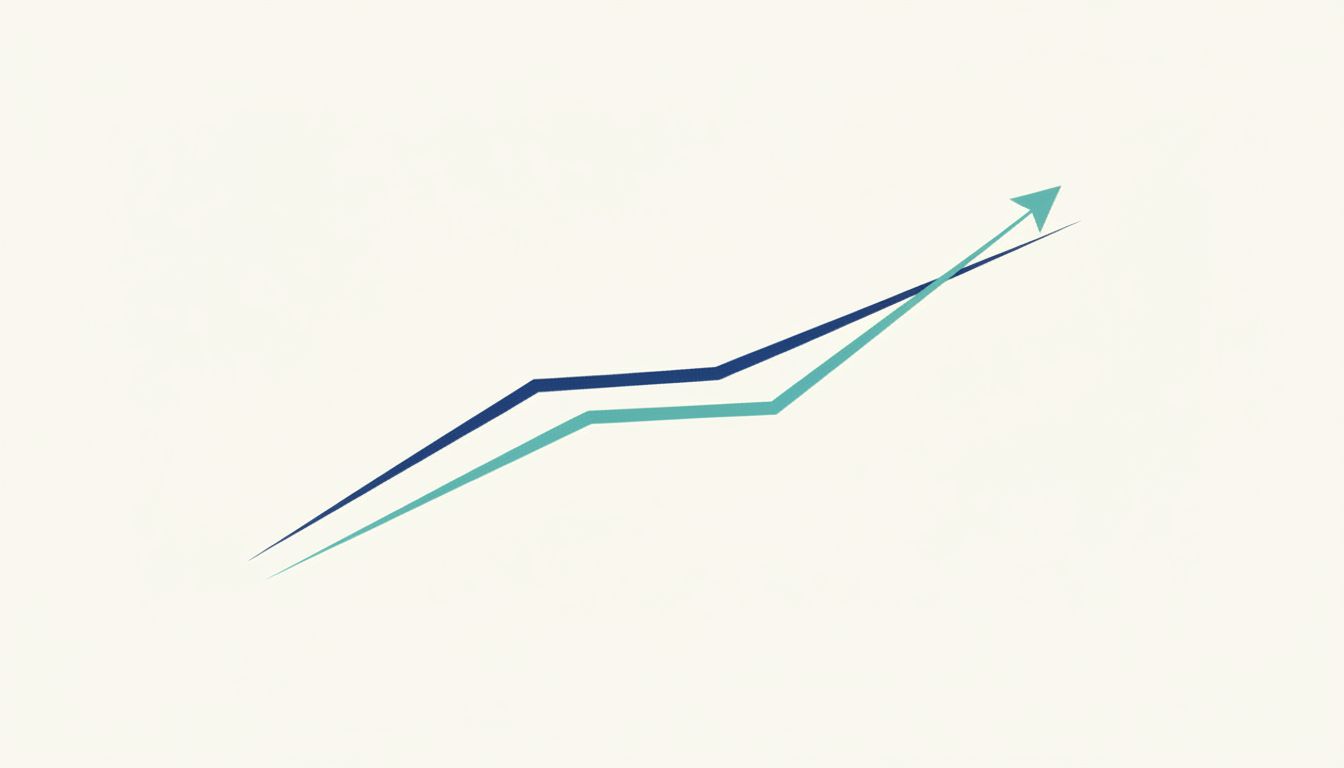 Abstract illustration of two diverging career trajectory lines, one rising fast early and plateauing, one rising slowly but surpassing over time