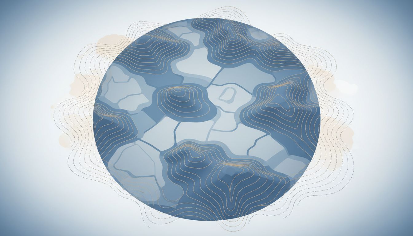 A topographic map where new terrain is actively forming at the edges, representing markets that don't yet exist