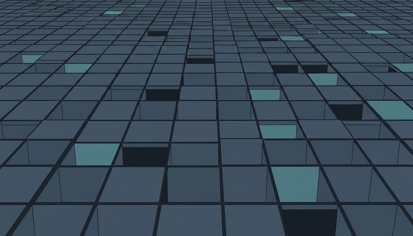 Abstract illustration of time divided into rigid rectangular blocks, most of them filled, leaving little open space