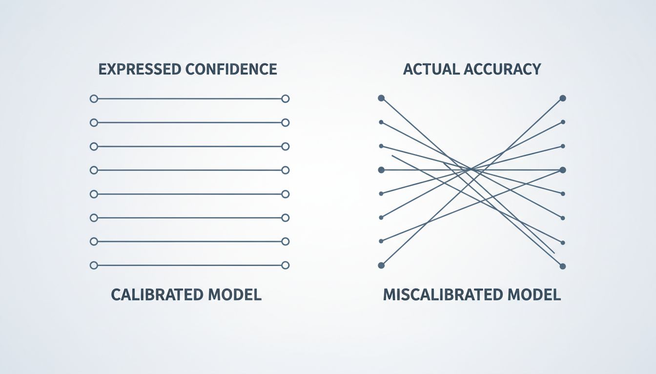 Diagram comparing calibrated versus miscalibrated model confidence against actual accuracy