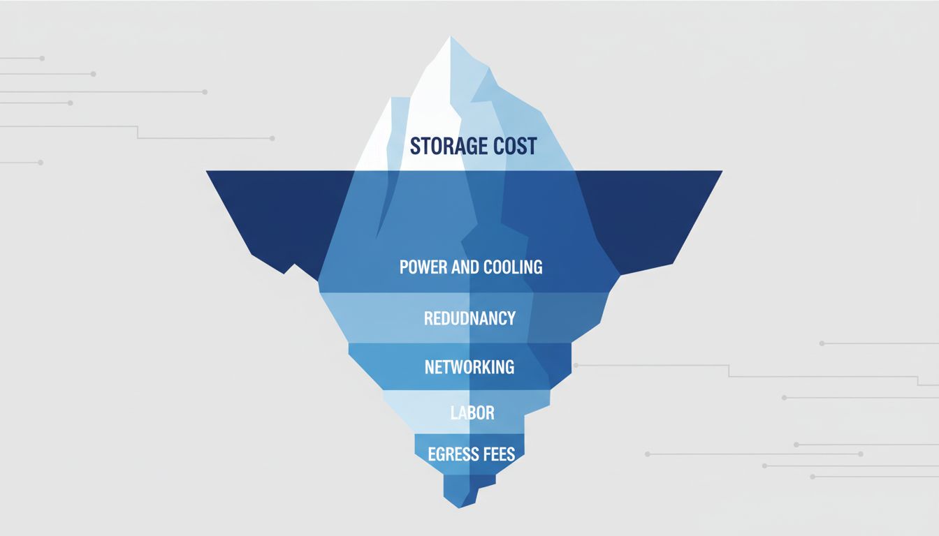 Iceberg diagram showing the visible storage cost above water and the much larger hidden costs below