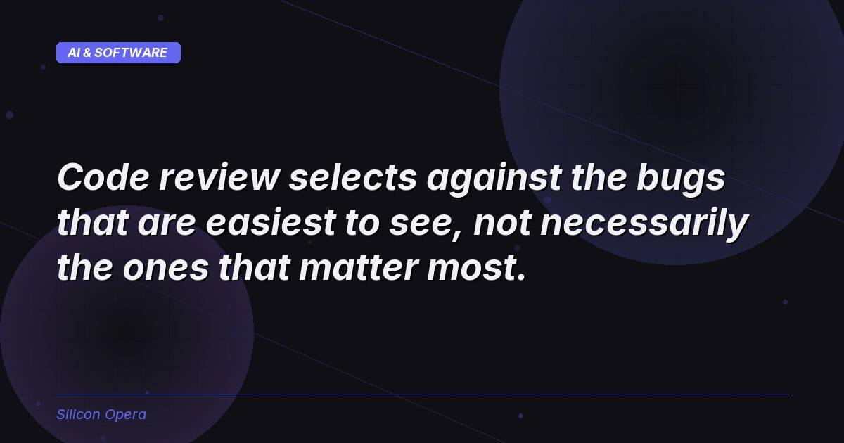 Funnel diagram showing how code review filters surface issues but allows more serious defects to pass through
