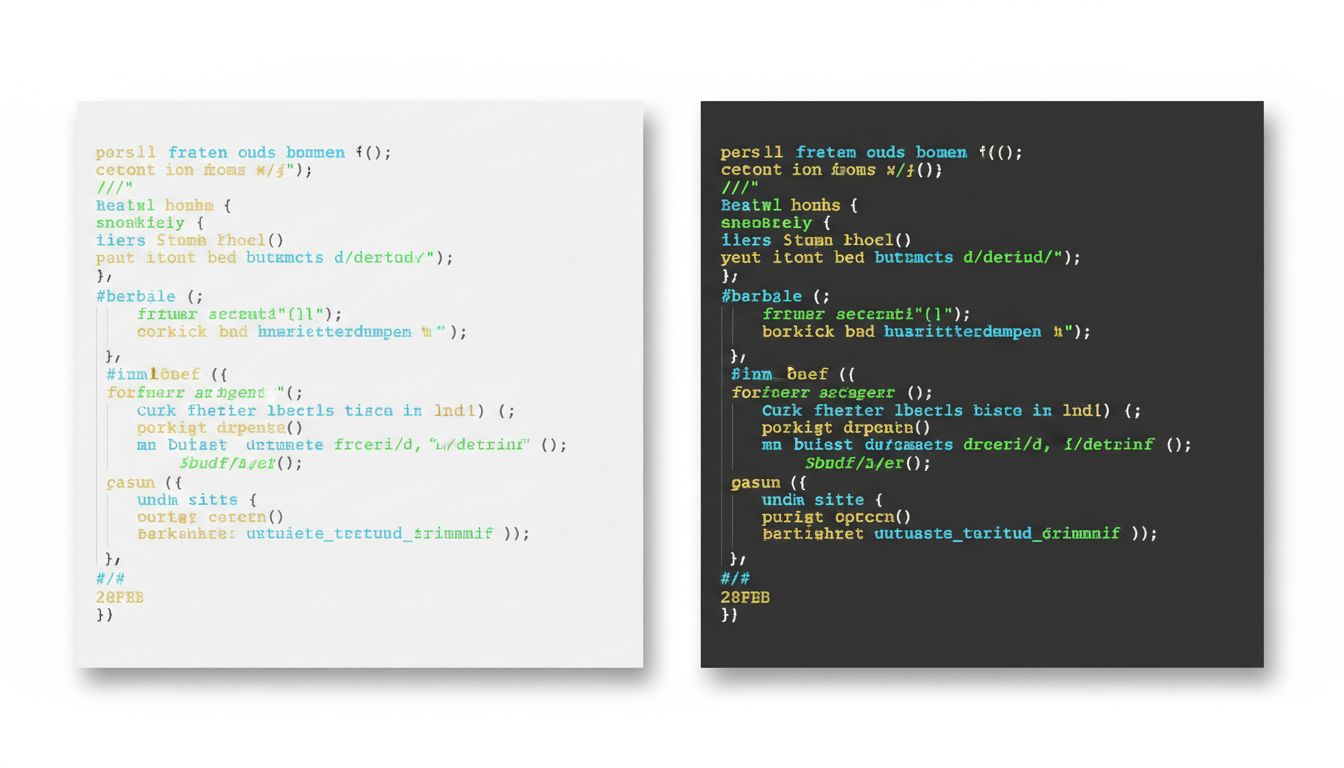 Syntax highlighting color comparison showing washed-out colors on white background versus vivid colors on dark background