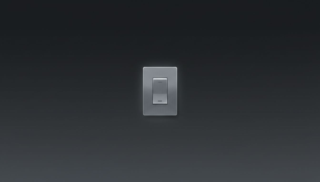 A single illuminated light switch against a dark background, representing the simplicity and power of the dark mode toggle