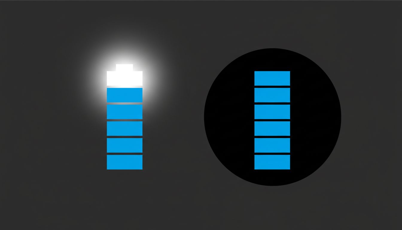 Illustration comparing battery drain between a bright white display and a dark OLED display