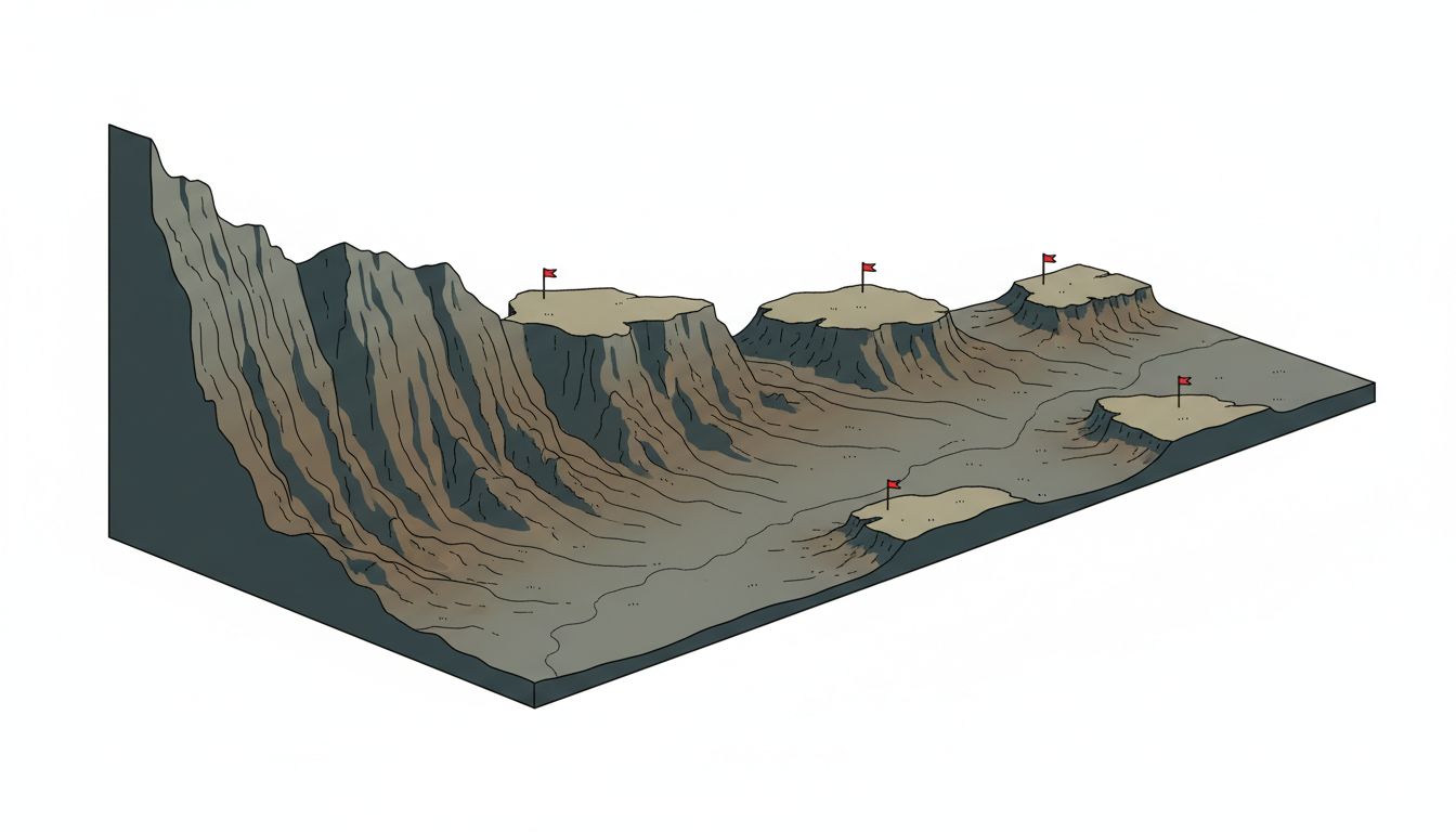 Topographic illustration of the forgetting curve showing how retrieval practice rebuilds memory strength over time