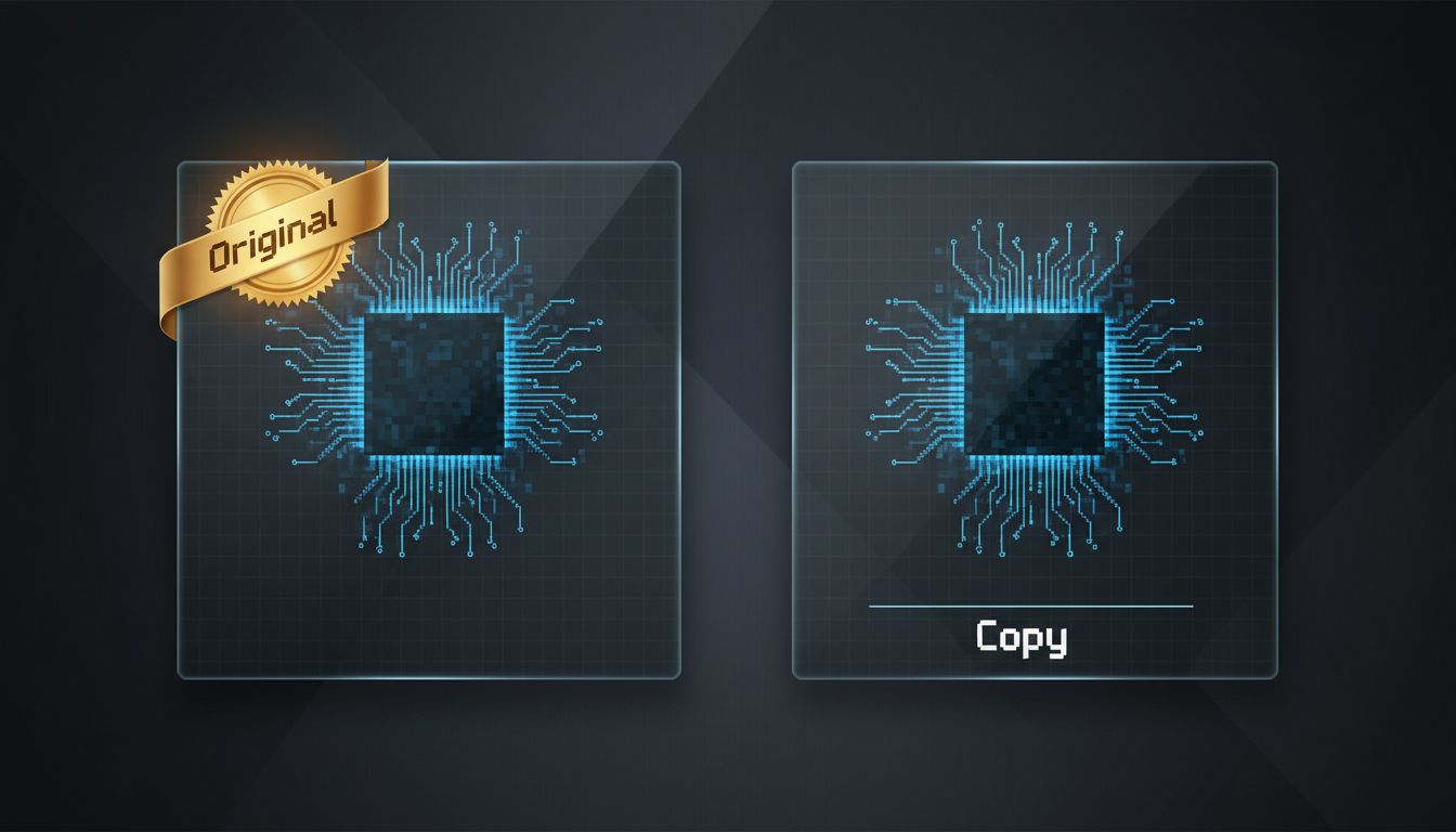 Two identical digital images, one with an ownership badge and one without, illustrating the NFT scarcity paradox