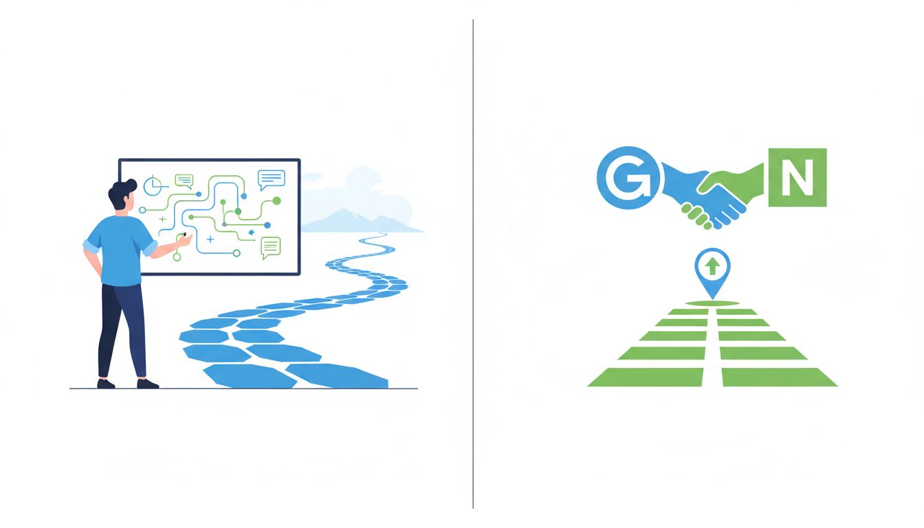 Visual comparison of solo startup development timeline versus accelerated timeline through strategic partnership