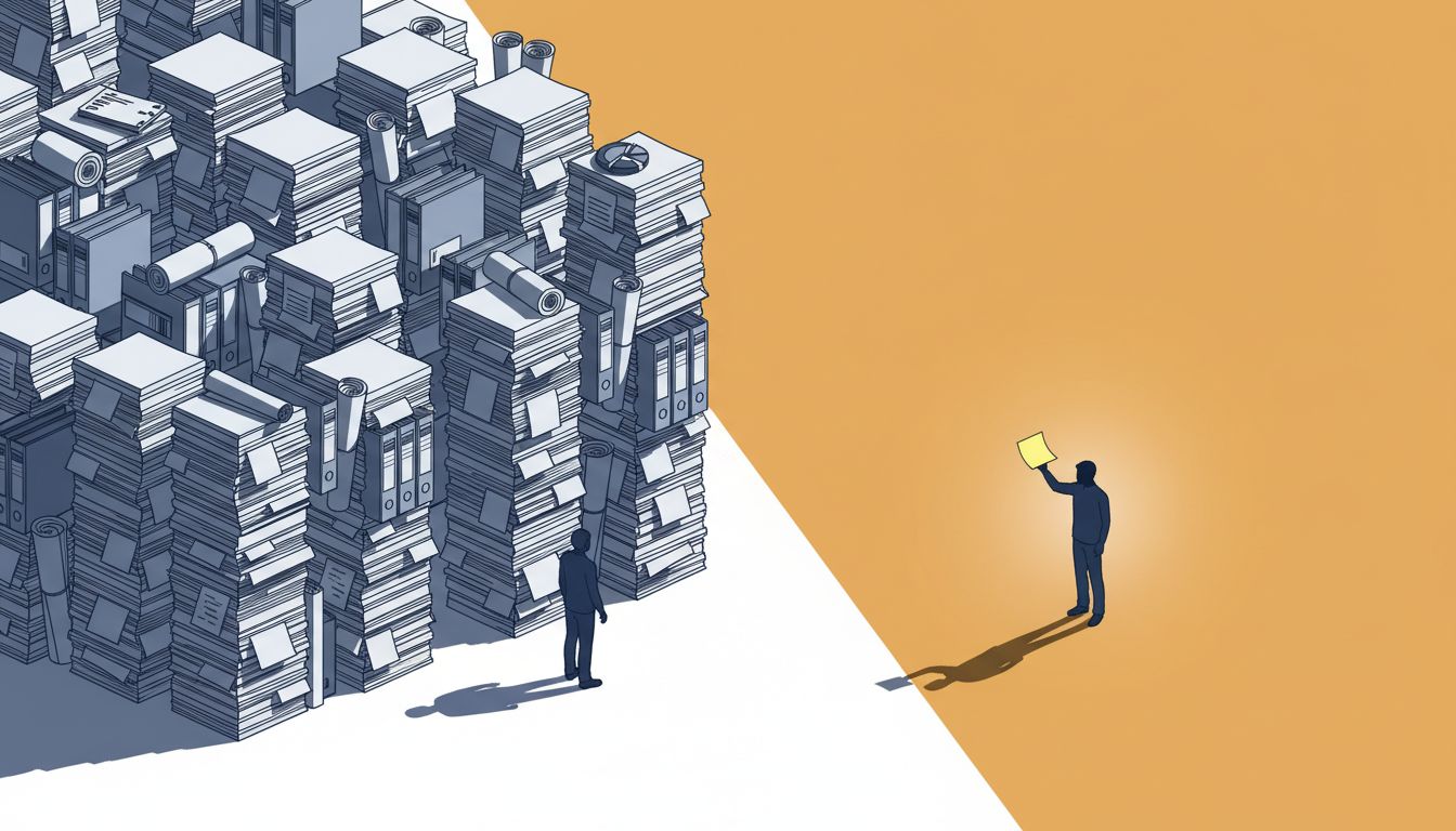 Two contrasting approaches to market knowledge: an executive surrounded by overwhelming data versus a founder with a single clear insight