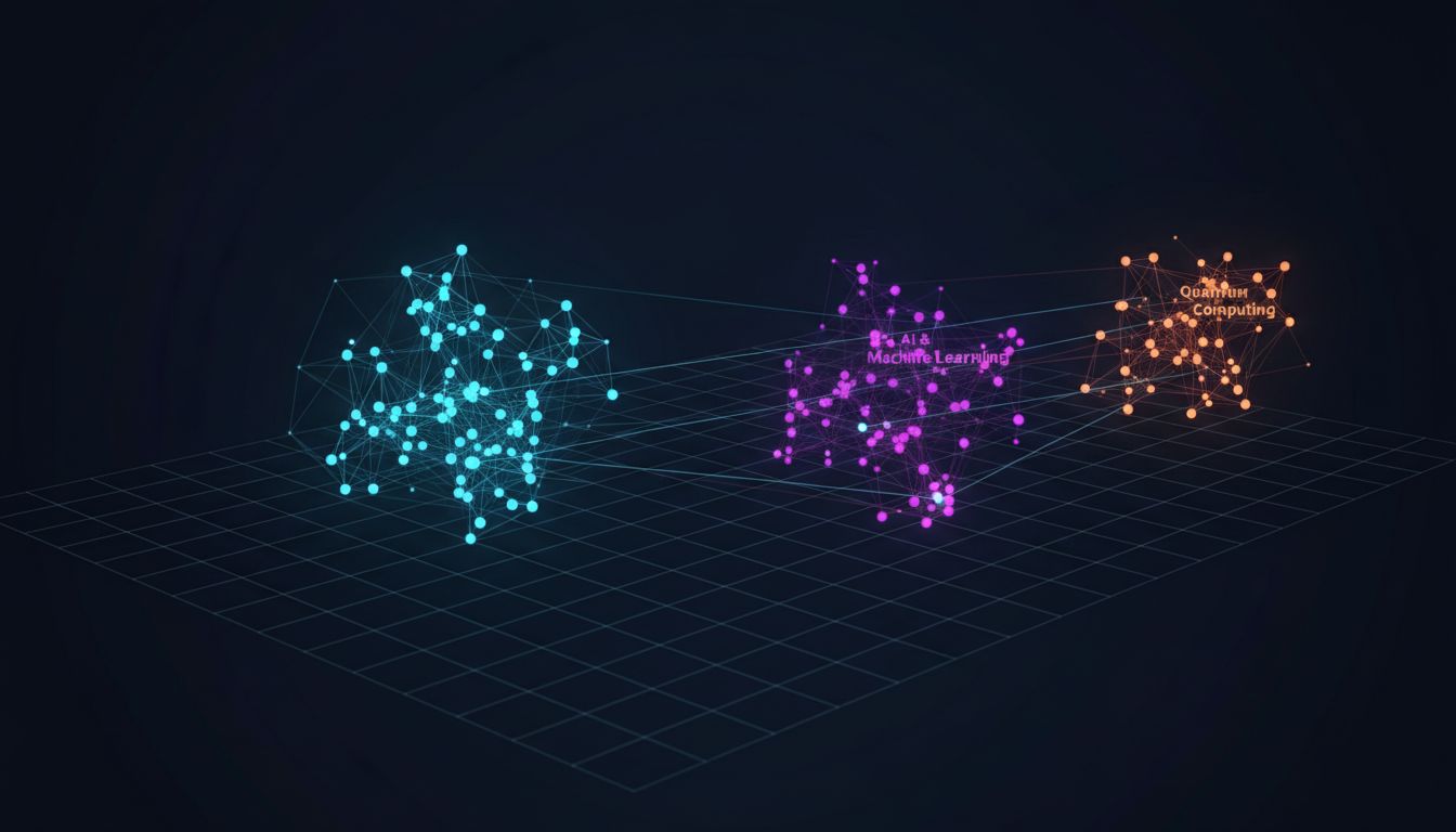 Abstract visualization of high-dimensional vector space with clustered data points representing semantic similarity