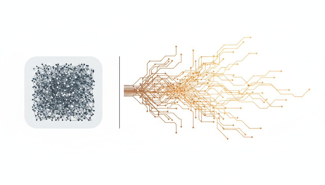 Diagram contrasting the closed loop of product iteration with the expansive branching structure of scaled growth