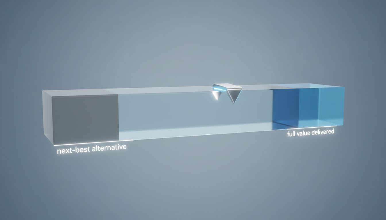 Illustration of a pricing range between a customer's next-best alternative and the full value delivered