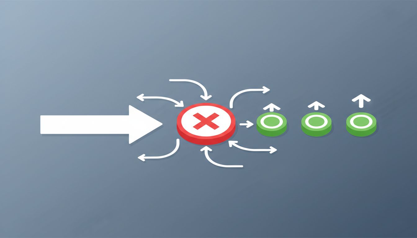 Diagram showing a failed product at the center with multiple successful outcomes branching from it