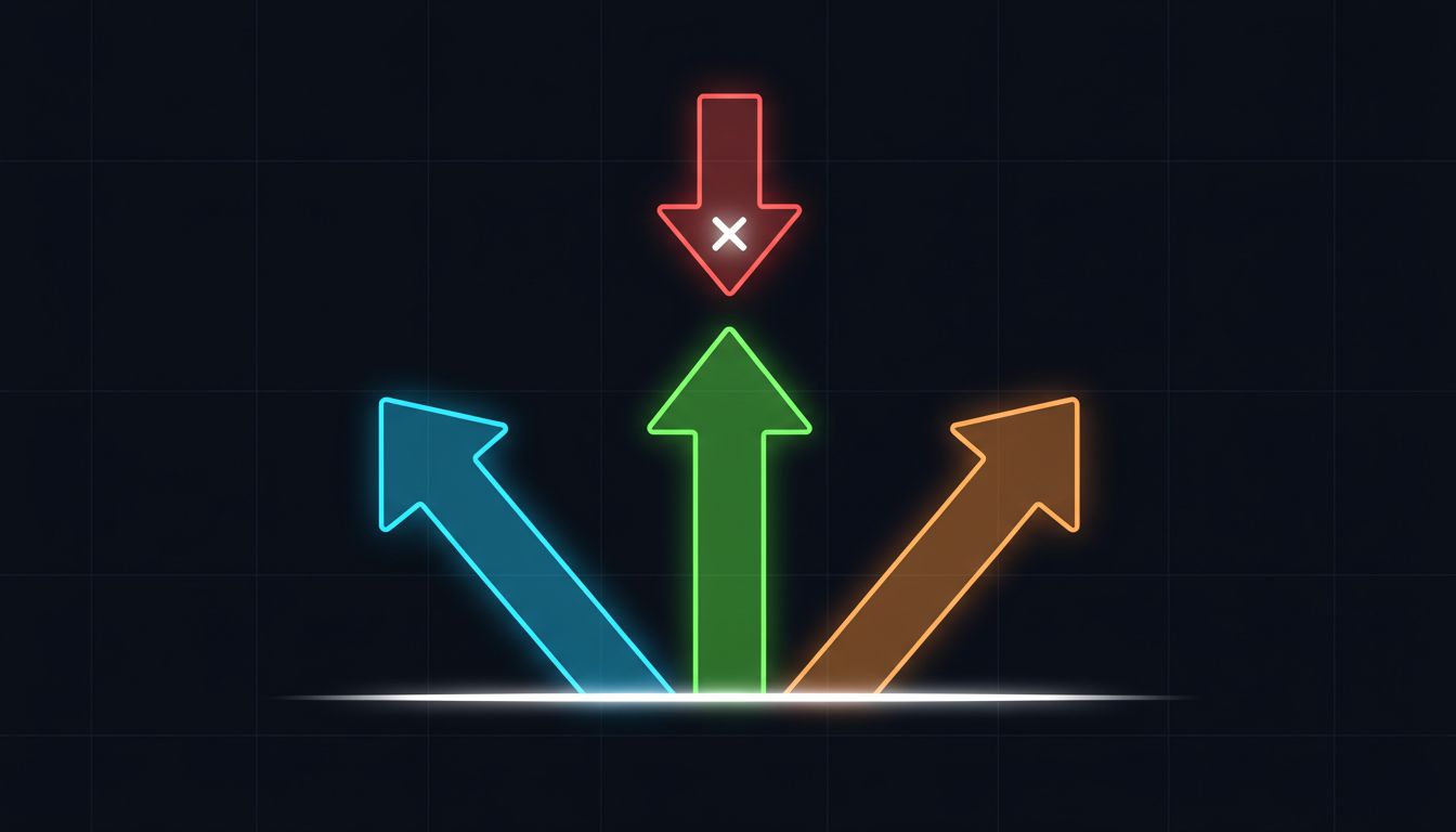 Abstract diagram showing a single failed product trajectory branching into multiple successful capability streams