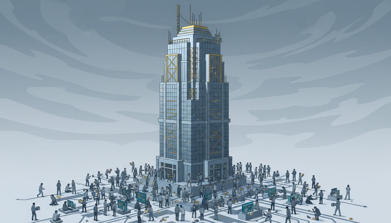 Illustration of corporate value being built on top of invisible community labor