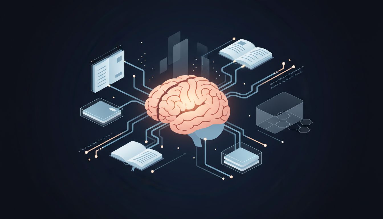 Abstract illustration of a brain offloading information into external organized systems