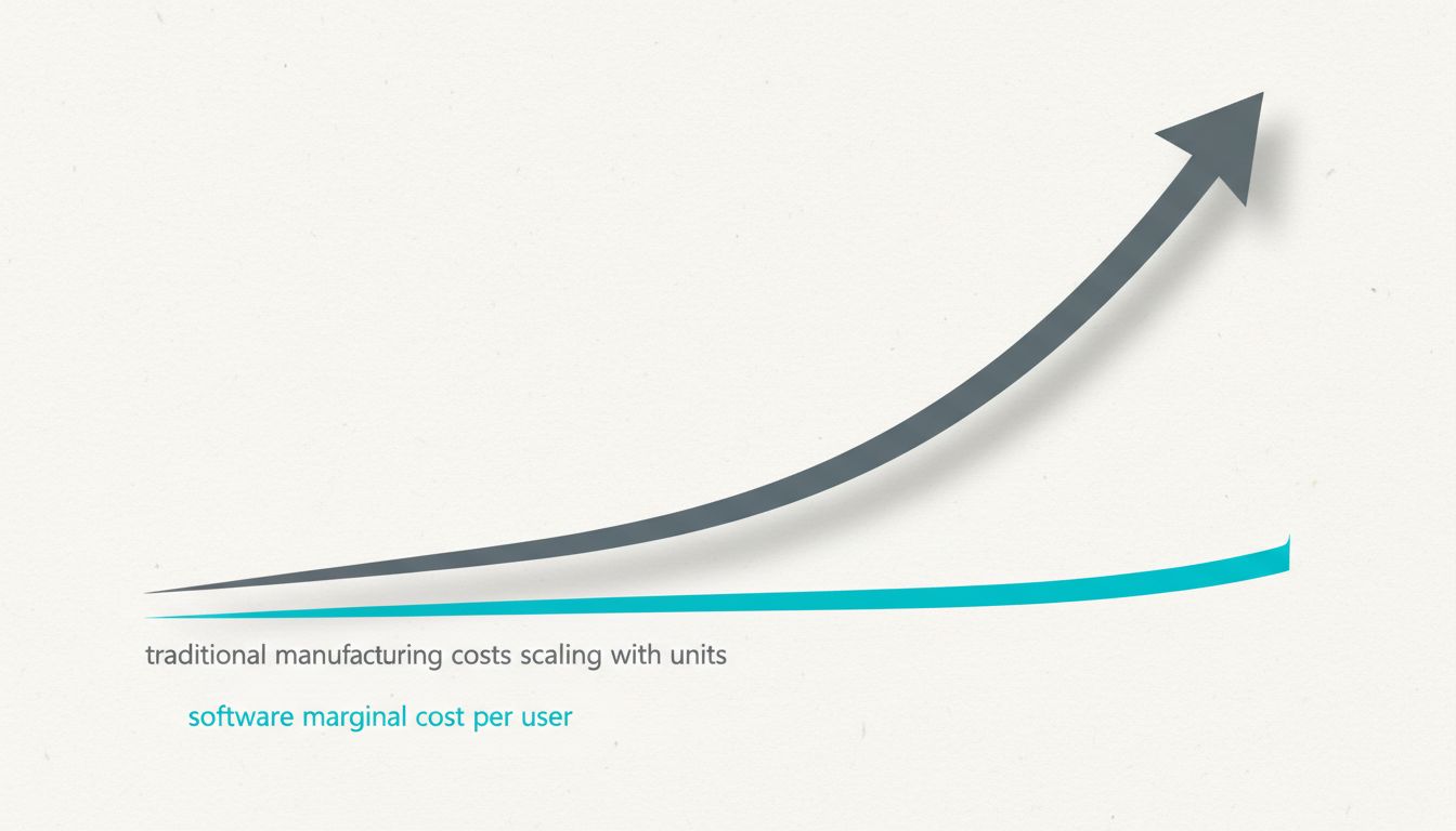 Abstract graph showing the divergence between traditional cost curves and near-zero marginal cost in software