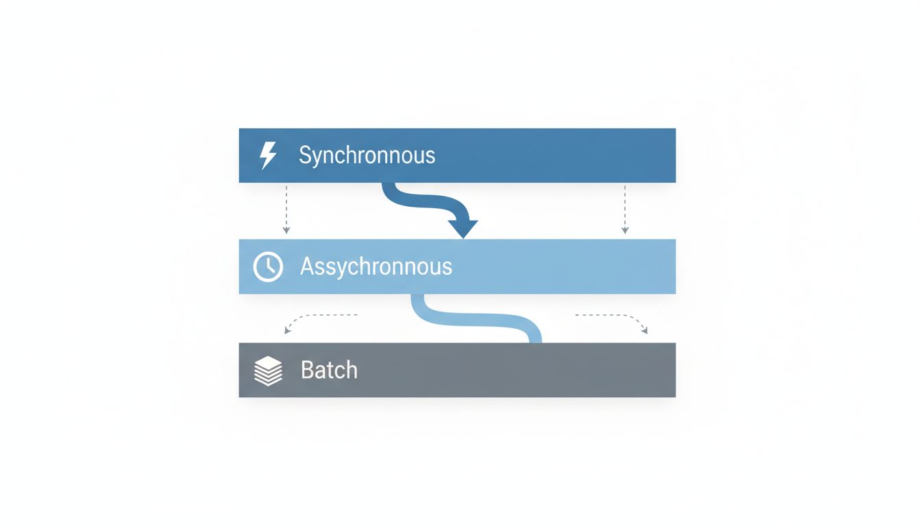 Three-tier email processing architecture diagram showing synchronous asynchronous and batch priority tiers