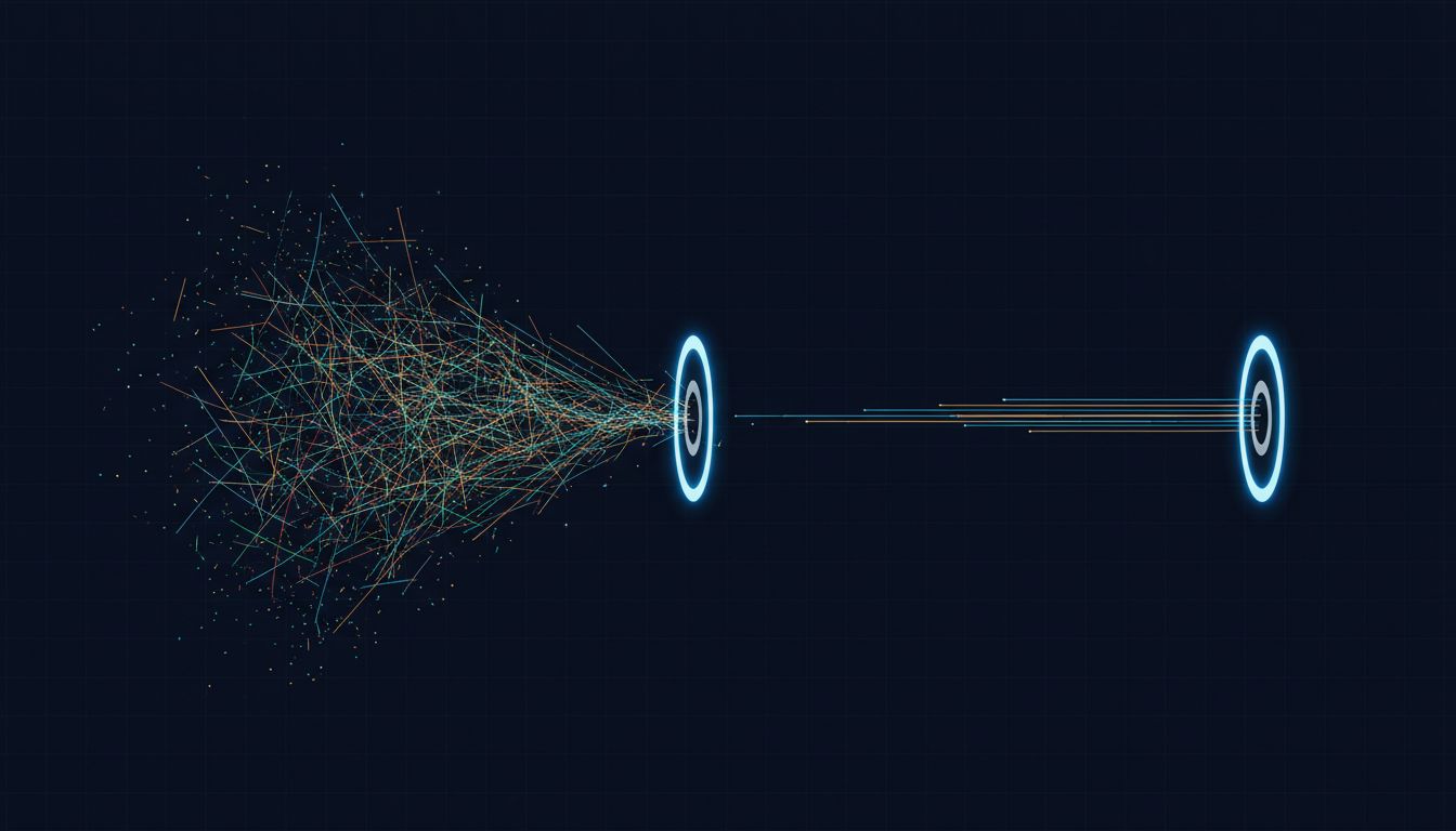 Diagram comparing broad diffuse training signal versus narrow focused training signal and their accuracy on a target
