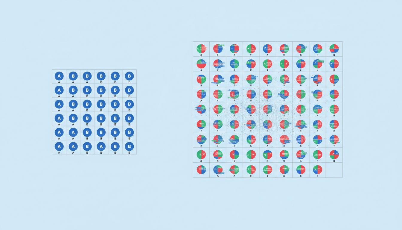 Side-by-side comparison of a small high-quality dataset versus a large noisy dataset showing how size alone doesn't guarantee quality