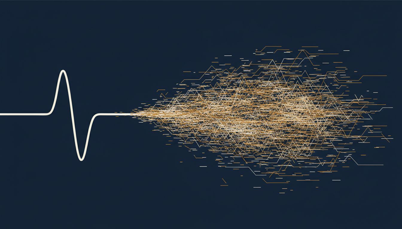 Abstract illustration of a clean signal degrading into noise as scale increases