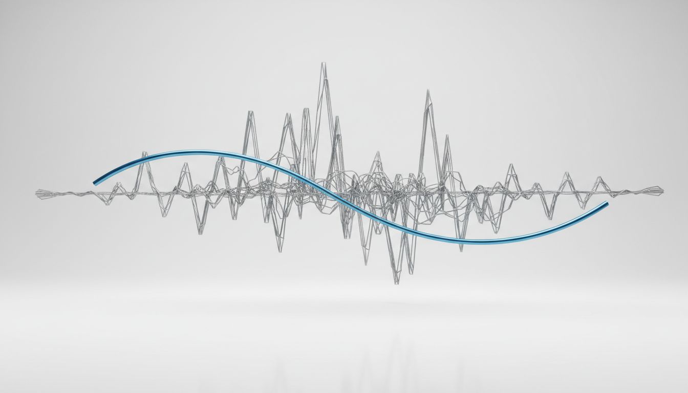 Abstract illustration contrasting a smooth generalization curve with a chaotically overfitting curve