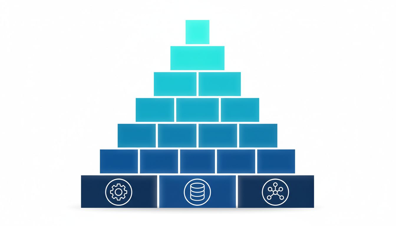 Pyramid diagram showing three core functions as the foundation supporting a growing stack of additional features