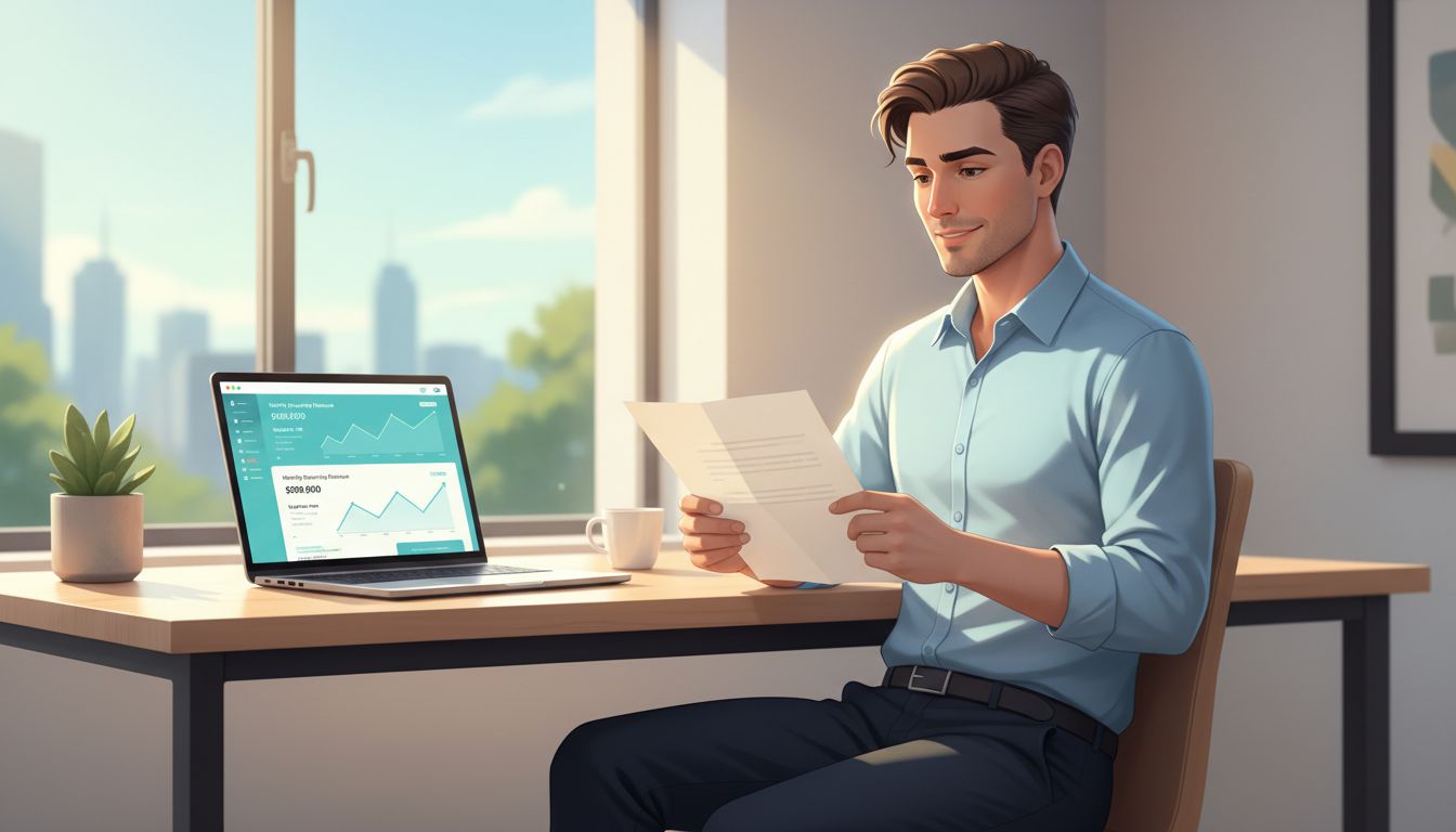 Founder holding resignation letter with SaaS revenue dashboard visible on laptop screen