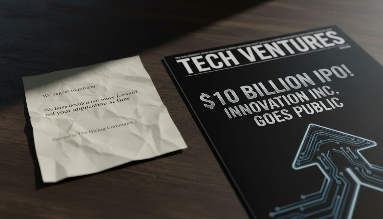 A VC rejection letter next to a billion-dollar IPO announcement
