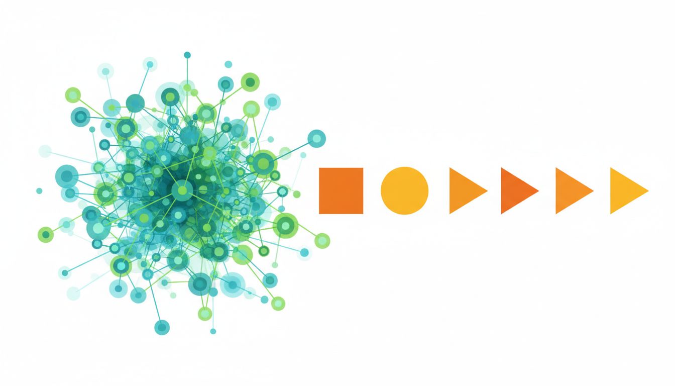 Abstract illustration contrasting parallel versus sequential cognitive work modes